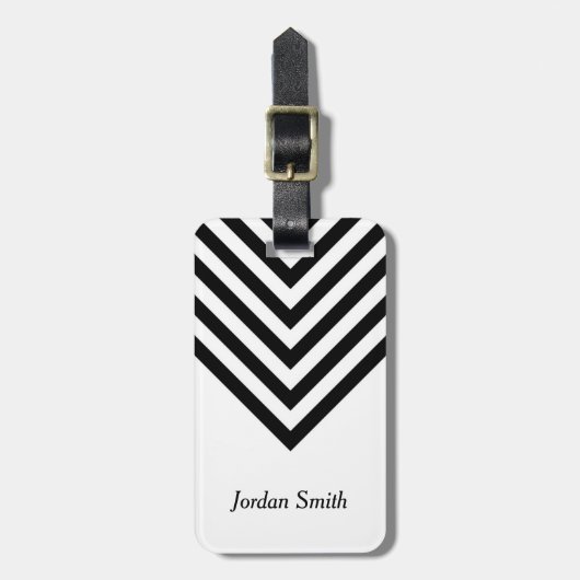 Minimalistisch wit en zwart Chevron Bagagelabel (Voorkant verticaal)
