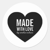 Minimalistisch wit en zwart hart gemaakt met liefd ronde sticker (Voorkant)
