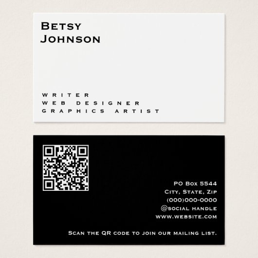 Minimalistisch Wit en Zwart Visitekaartje w QR cod (Voorkant /achterkant)