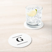 Minimalistisch wit enkelvoudig monogram ronde kartonnen onderzetter (Insitu)