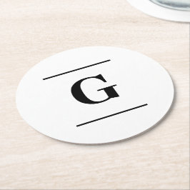 Minimalistisch wit enkelvoudig monogram ronde kartonnen onderzetter