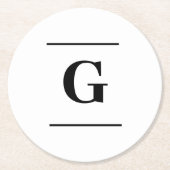 Minimalistisch wit enkelvoudig monogram ronde kartonnen onderzetter (Voorkant)