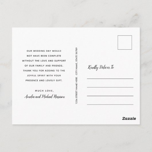 minimalistisch | wit | Foto bruiloft Hartelijk dan Briefkaart (Achterkant)