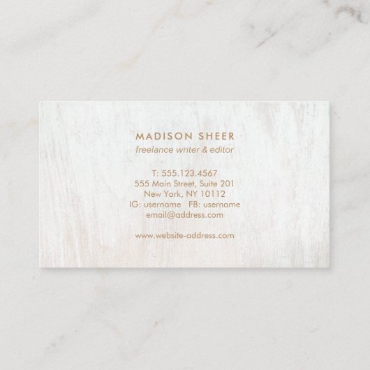 Minimalistisch wit gewassen hout Visitekaartje (Achterkant)