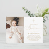 Minimalistisch Wit Goud Elegant Script Fotodoop Kaart (Staand voorkant)