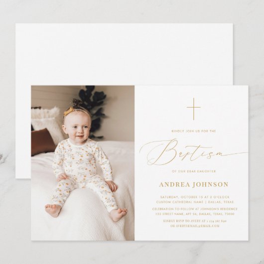 Minimalistisch Wit Goud Elegant Script Fotodoop Kaart (Voorkant / Achterkant)