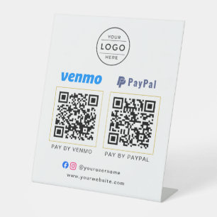 Minimalistisch wit gouden logo QR-code bedrijfssch Reclamebord Met Voetstuk