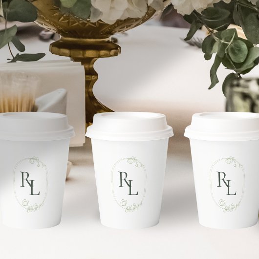 Minimalistisch Wit & Groen Paar Monogram Bruiloft Papieren Bekers