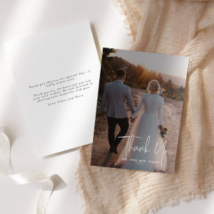 Minimalistisch wit handgeschreven script foto brui bedankkaart