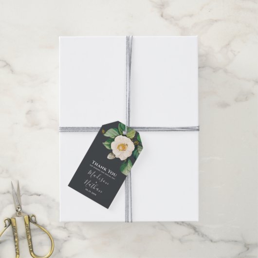 Minimalistisch wit Japans Camellia Wedding Cadeaulabel (Met Touw)