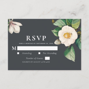 Minimalistisch wit Japans Camellia Wedding RSVP Informatiekaartje