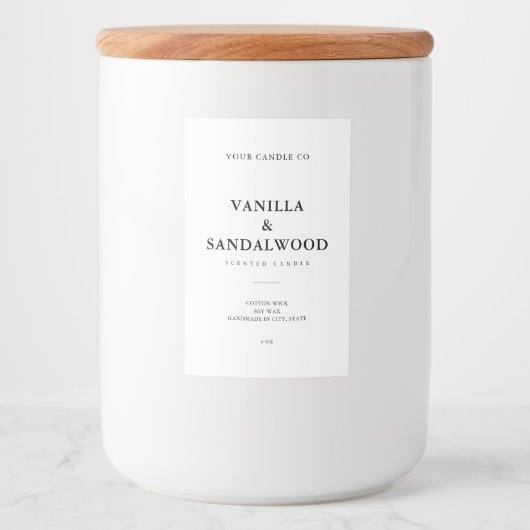 Minimalistisch wit kaarsenetiket voedselcontainer etiket (Voorkant)