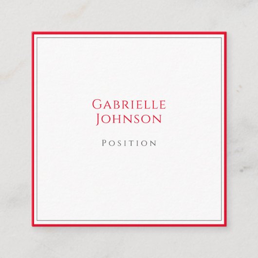 Minimalistisch wit kersenrood eenvoudig vet elegan vierkante visitekaartje (Voorkant)