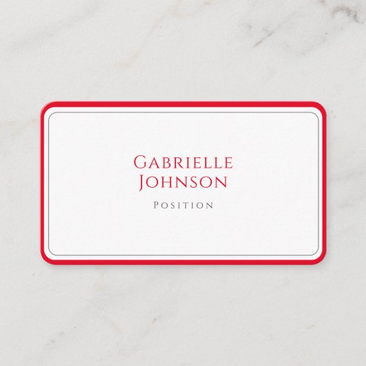 Minimalistisch wit kersenrood eenvoudig vet elegan visitekaartje (Voorkant)