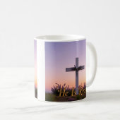 Minimalistisch wit kruis versierd met lavendel koffiemok (Voorkant rechts)