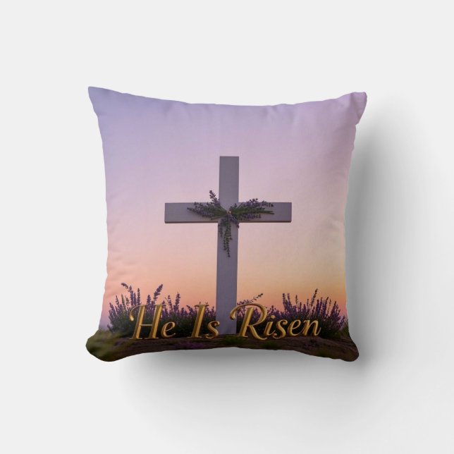 Minimalistisch wit kruis versierd met lavendel kussen (Voorkant)