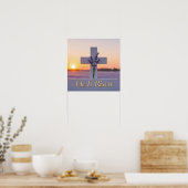 Minimalistisch wit kruis versierd met lavendel poster (Keuken)