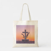 Minimalistisch wit kruis versierd met lavendel tote bag (Achterkant)