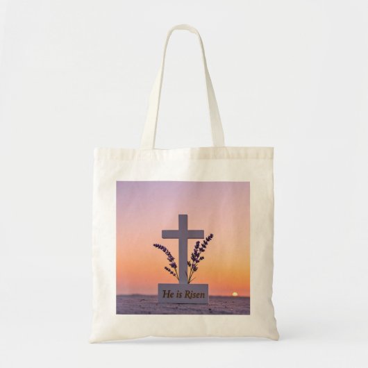 Minimalistisch wit kruis versierd met lavendel tote bag (Voorkant)