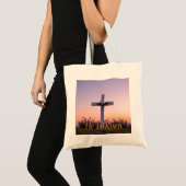 Minimalistisch wit kruis versierd met lavendel tote bag (Voorkant (product))