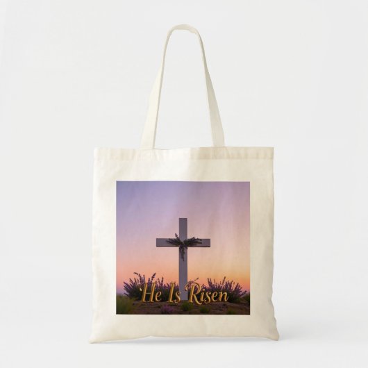 Minimalistisch wit kruis versierd met lavendel tote bag (Voorkant)