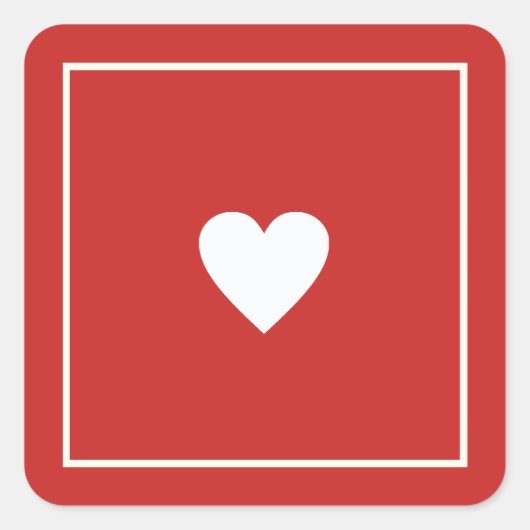 minimalistisch wit liefdeshart op rode bruiloft vierkante sticker (Voorkant)