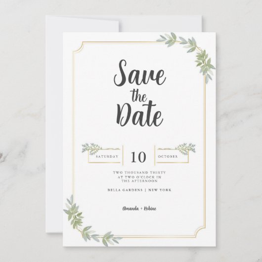 Minimalistisch wit Lijst goud Save The Date (Voorkant)