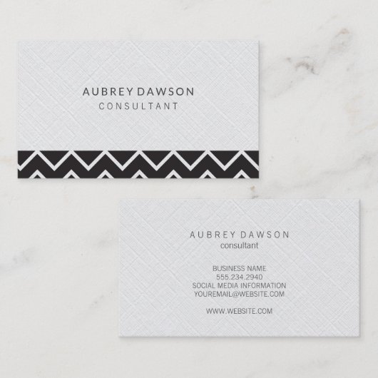 Minimalistisch wit linnen Zig Zag patroon Visitekaartje (Voorkant / Achterkant)