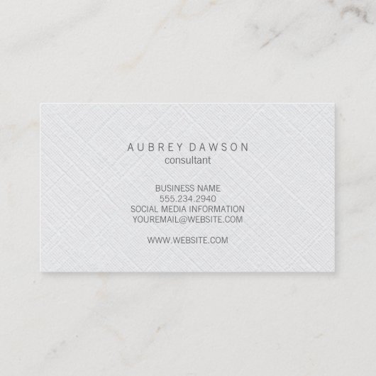 Minimalistisch wit linnen Zig Zag patroon Visitekaartje (Achterkant)