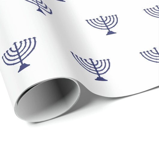 Minimalistisch wit marineblauw Joods menorah patro Cadeaupapier (Rol Hoek)