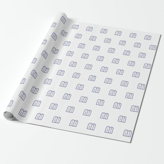 Minimalistisch wit marineblauw Joods Tora patroon Cadeaupapier (Uitgerold)