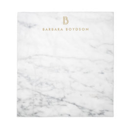 Minimalistisch wit marmer Gold monogram Notitieblok