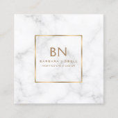 Minimalistisch wit marmer Gold monogram Vierkante Visitekaartje (Voorkant)