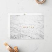 Minimalistisch wit marmer goud monogram dank u notitiekaartje (Voorkant / Achterkant in situ)
