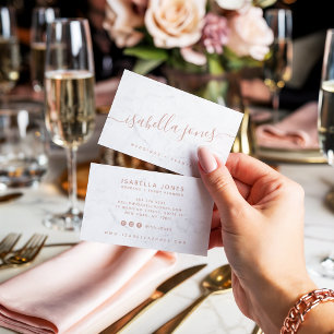 Minimalistisch wit marmer roos gouden handschrift visitekaartje