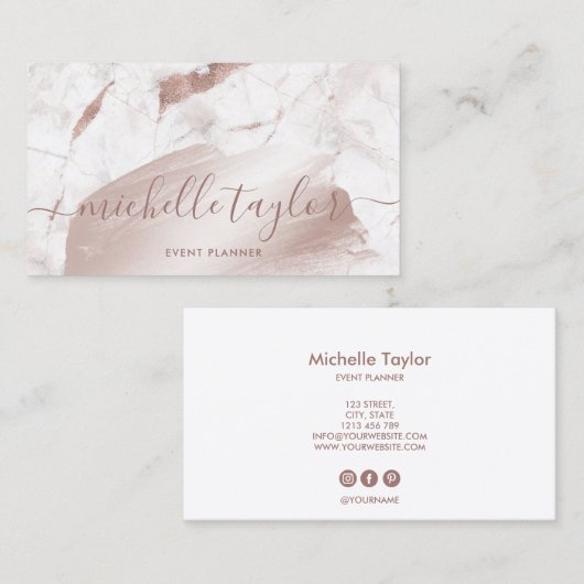 Minimalistisch wit marmer roos gouden handtekening visitekaartje (Voorkant / Achterkant)