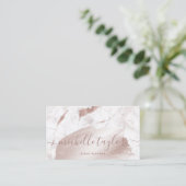 Minimalistisch wit marmer roos gouden handtekening visitekaartje (Staand voorkant)