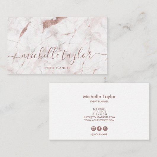 Minimalistisch wit marmer roos gouden handtekening visitekaartje (Voorkant / Achterkant)