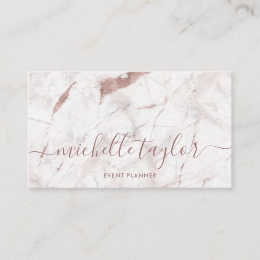 Minimalistisch wit marmer roos gouden handtekening visitekaartje (Voorkant)