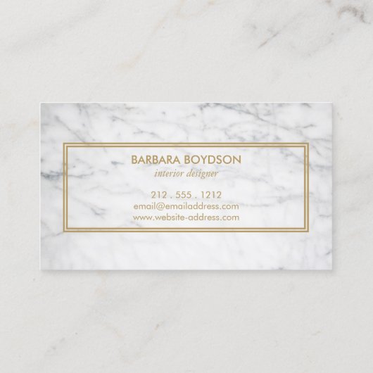 Minimalistisch wit marmeren gouden doos monogram visitekaartje (Achterkant)