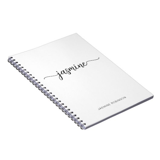 Minimalistisch Wit Meisjesachtig Monogram Naam Sch Notitieboek (Rechterzijde)