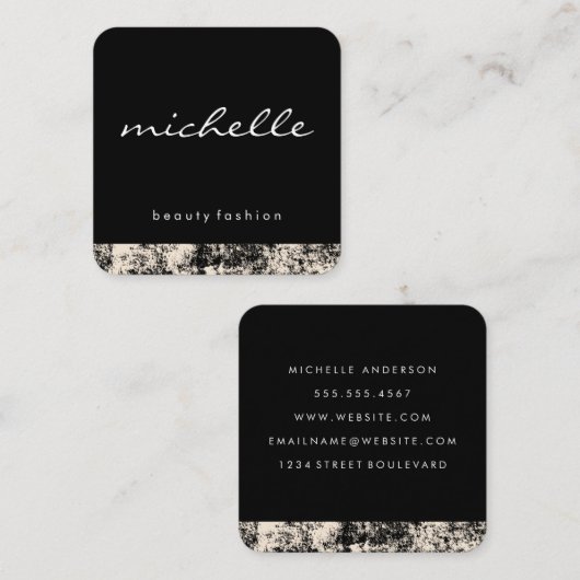 Minimalistisch wit met cursieve tekst met textuur vierkante visitekaartje (Voorkant / Achterkant)