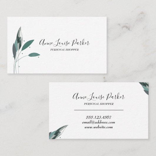 Minimalistisch wit met delicate bladeren visitekaartje (Voorkant / Achterkant)