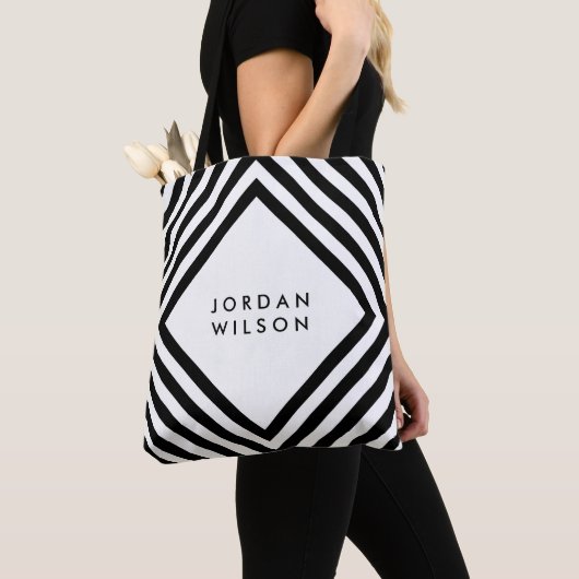 Minimalistisch wit met zwarte vierkant lijnen Geom Tote Bag (Dichtbij)