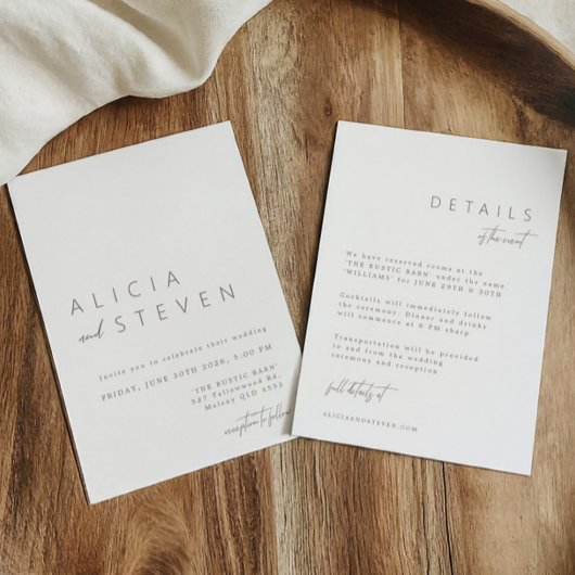 Minimalistisch wit modern alles in één bruiloft kaart