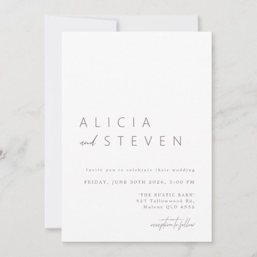 Minimalistisch wit modern alles in één bruiloft kaart (Voorkant)