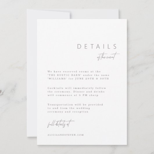 Minimalistisch wit modern alles in één bruiloft kaart (Achterkant)