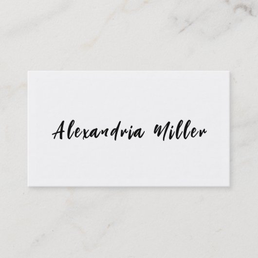 Minimalistisch wit modern handgeschreven script visitekaartje (Voorkant)