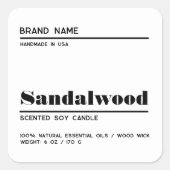 Minimalistisch wit modern kaarsproductlabel vierkante sticker (Voorkant)