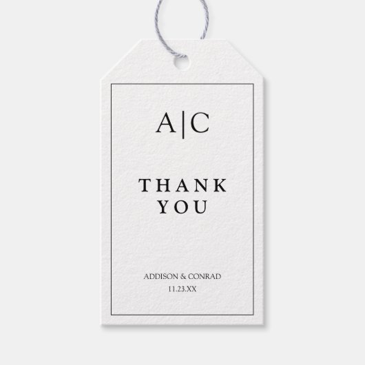 Minimalistisch wit monogram Dank u wel Cadeaulabel (Voorkant)